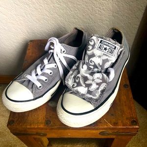 Grey converse low top all-stars double tongue